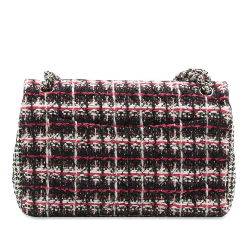 Chanel Medium Classic Tweed Double Flap Red Tweed Good condition - Back View