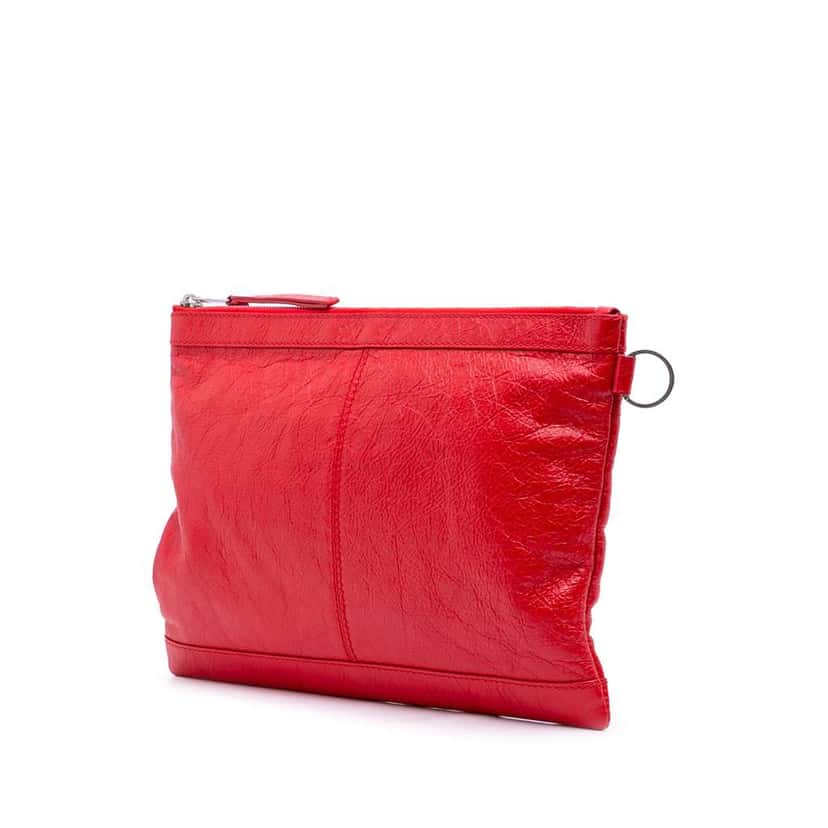 Balenciaga Lambskin Motocross Classic Clip M Clutch Red Leather Good condition - Back View