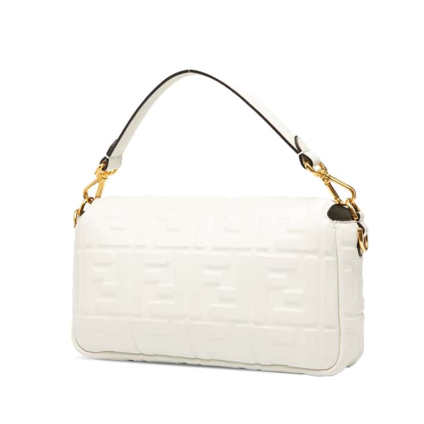 Fendi Zucca Embossed Leather Baguette Satchel White Leather Good condition - Back View