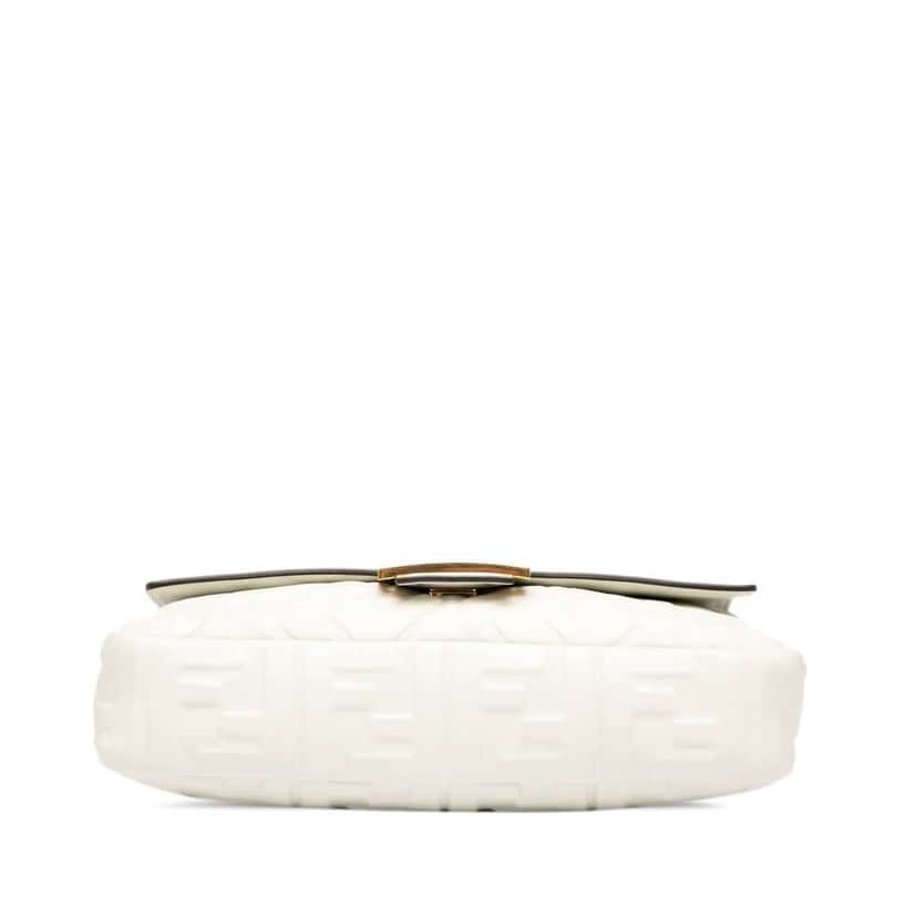 Fendi Zucca Embossed Leather Baguette Satchel White Leather Good condition - Inside View