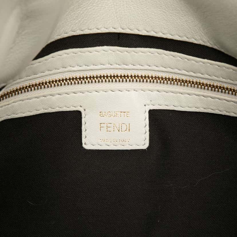 Fendi Zucca Embossed Leather Baguette Satchel White Leather Good condition - Box View