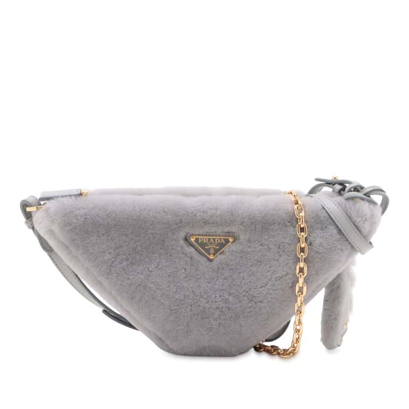 Prada Mini Shearling Triangle Satchel Grey Very good condition - Front View