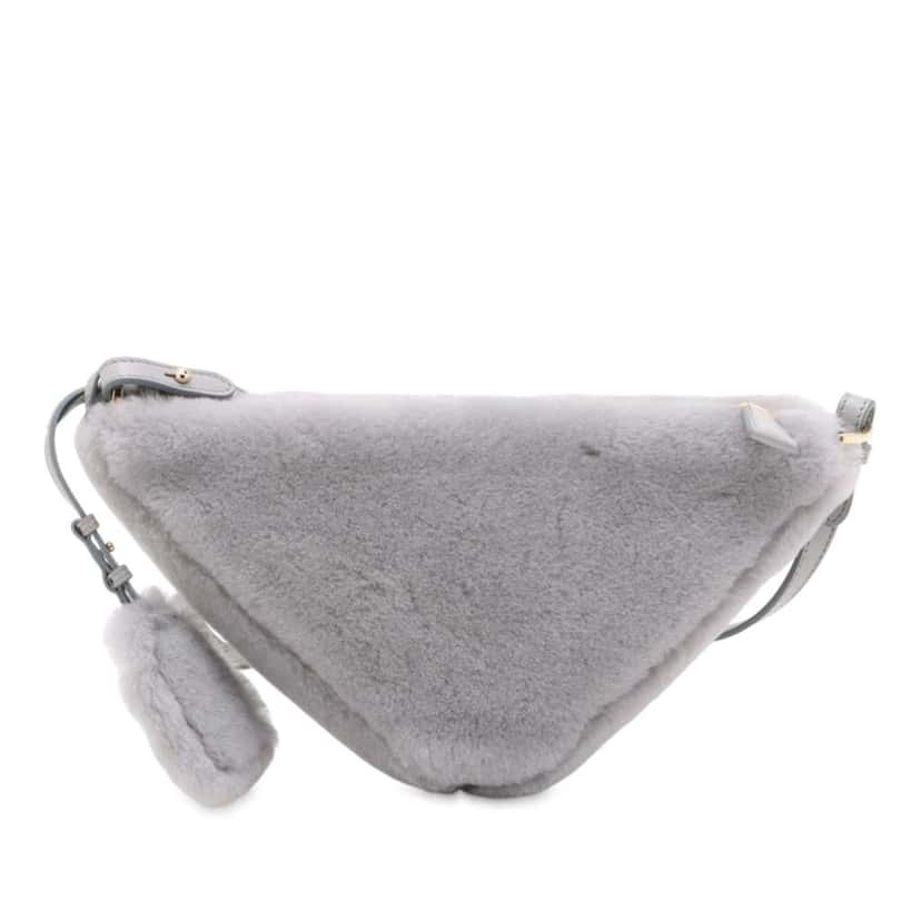 Prada Mini Shearling Triangle Satchel Grey Very good condition - Back View