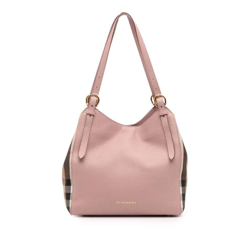 Burberry Small Leather and House Check Canvas Canterbury Tote Pink Leather Good condition - Front View