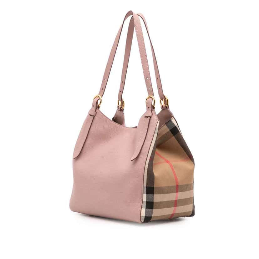 Burberry Small Leather and House Check Canvas Canterbury Tote Pink Leather Good condition - Back View