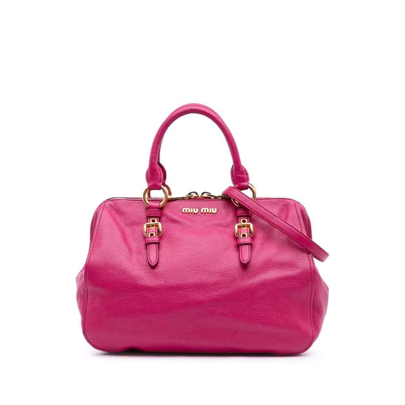 Miu Miu Goatskin Madras Leather Satchel Pink Leather Good condition - Front View