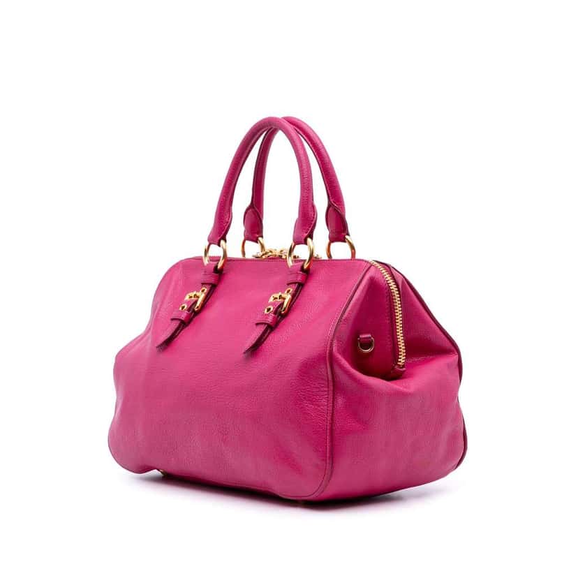 Miu Miu Goatskin Madras Leather Satchel Pink Leather Good condition - Back View