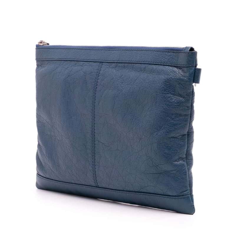 Balenciaga Lambskin Motocross Classic Clip M Clutch Blue Leather Good condition - Back View