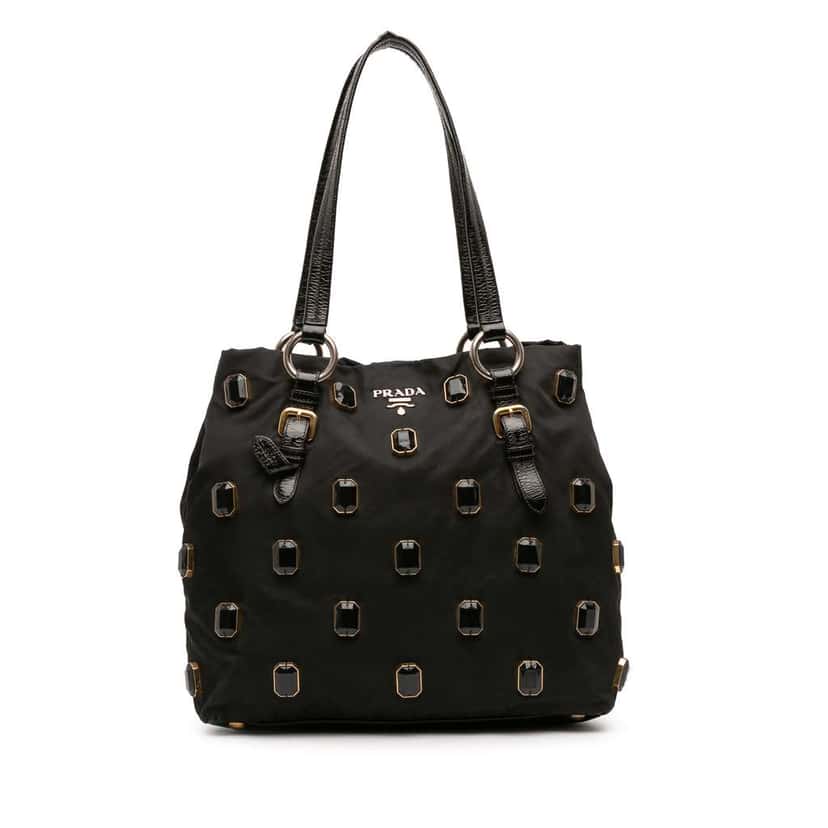 Prada Tessuto Pietre Jeweled Tote Black Good condition - Front View