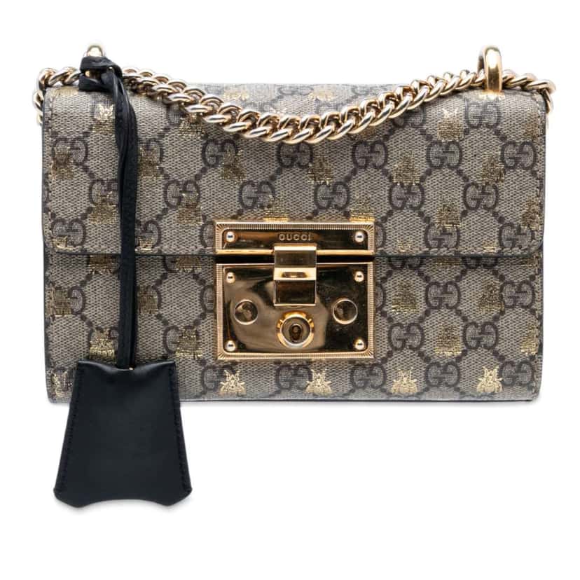 Gucci Small GG Supreme Bee Padlock Crossbody Brown Canvas Good condition - Front View