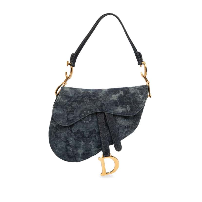 Dior Denim Tie Dye Saddle Bag Blue Denim Good condition - Front View
