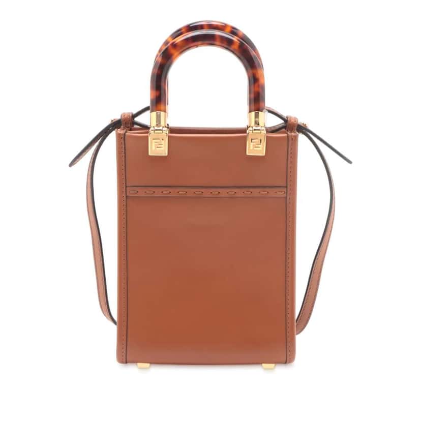 Fendi Mini Leather Sunshine Shopper Tote Brown Leather Good condition - Back View