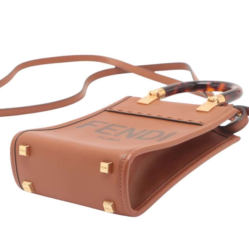 Fendi Mini Leather Sunshine Shopper Tote Brown Leather Good condition - Model View