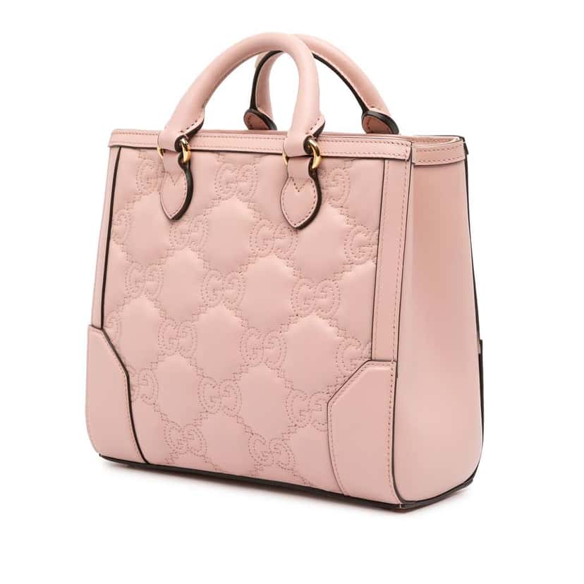 Gucci Mini GG Matelasse Leather Top Handle Bag Pink Leather Very good condition - Back View