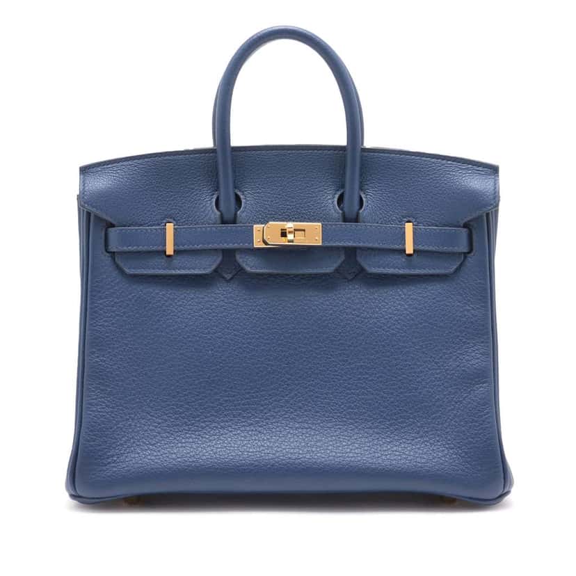 Hermès Clemence Birkin Verso Retourne 25 Blue Leather Good condition - Front View