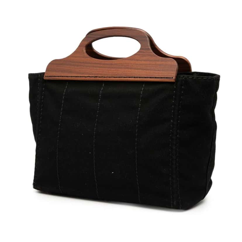 Prada Canvas Wood Handle Canapa Logo Satchel Black Canvas Good condition - Back View
