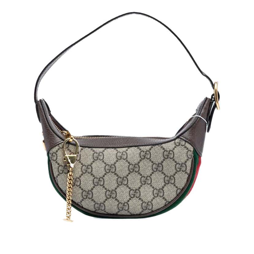 Gucci Mini GG Supreme Web Ophidia Shoulder Bag Brown Canvas Good condition - Front View
