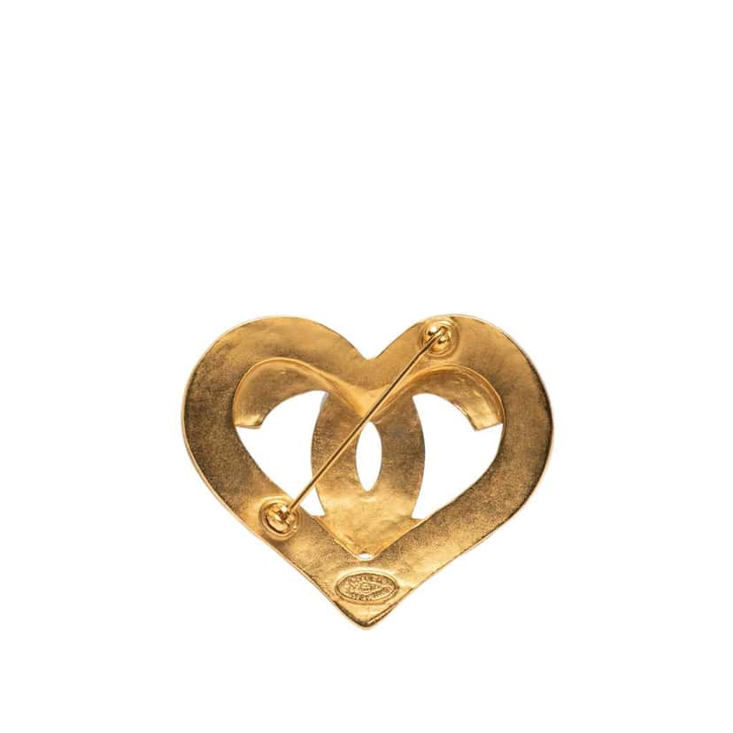 Chanel Gold Plated CC Heart Brooch Gold Metal Good condition - Back View