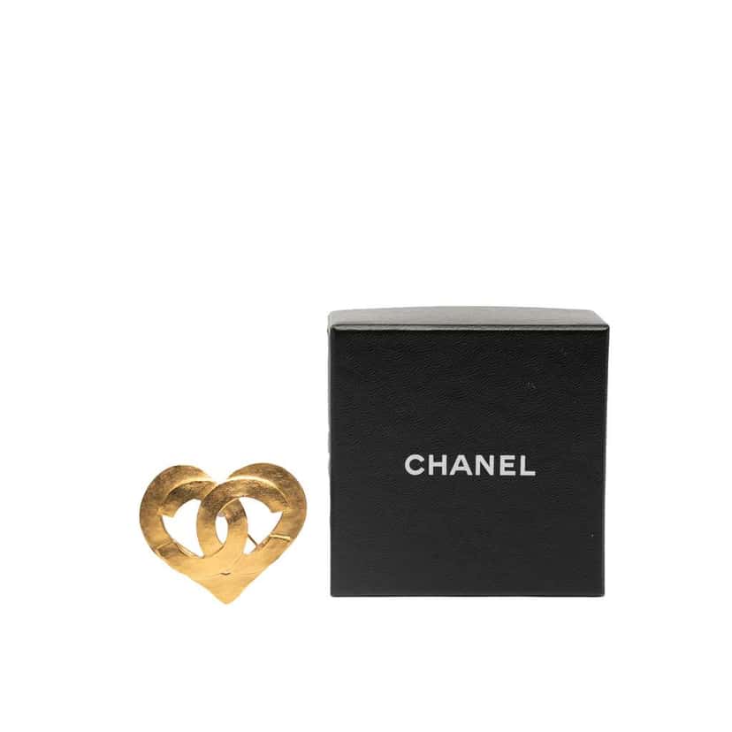 Chanel Gold Plated CC Heart Brooch Gold Metal Good condition - Box View