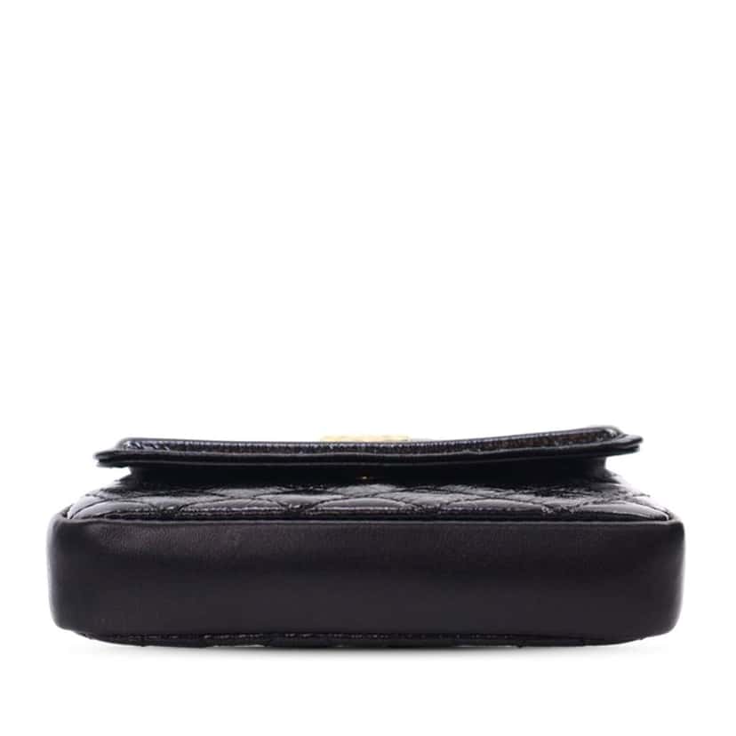 Chanel Quilted Shiny Aged Calfskin Waist Belt Bag Black Leather Good condition - Inside View