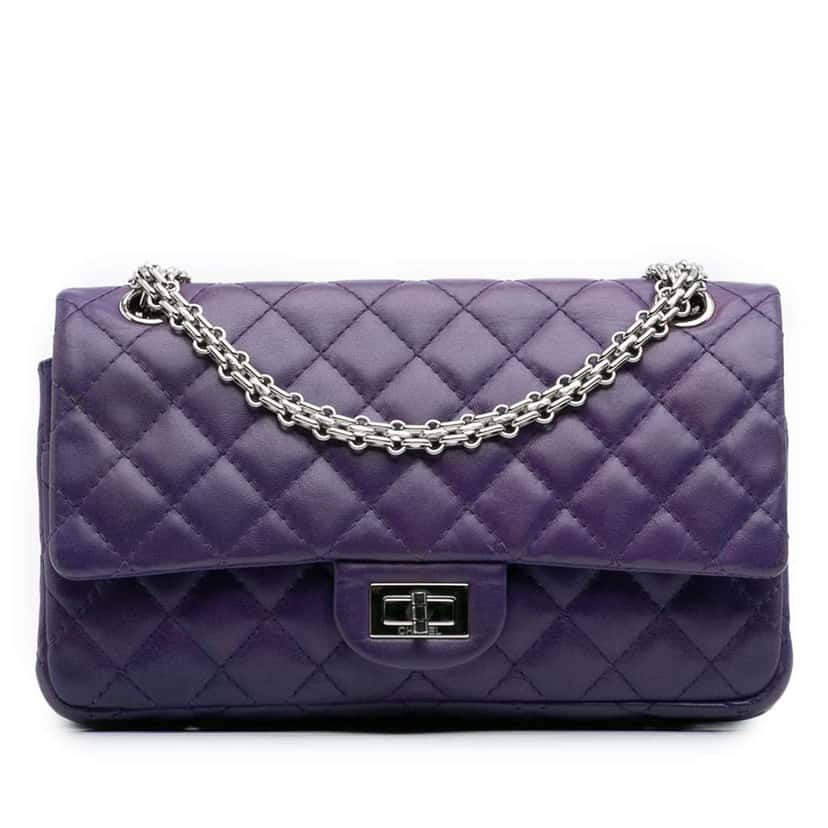 Chanel Quilted Lambskin Reissue 2.55 Double Flap 225 Purple Leather Fair condition - Front View