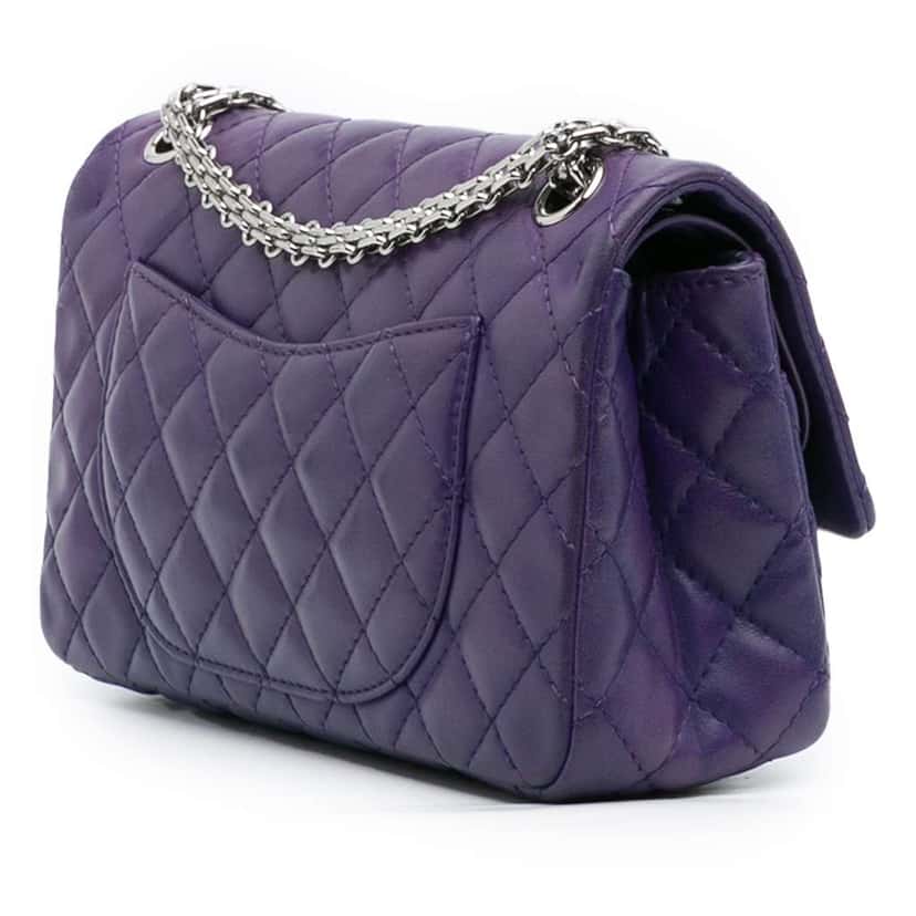 Chanel Quilted Lambskin Reissue 2.55 Double Flap 225 Purple Leather Fair condition - Back View