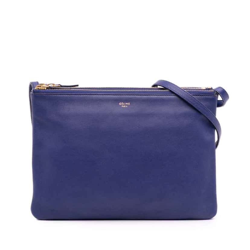 Celine Large Lambskin Trio Crossbody Blue Leather Good condition - Front View