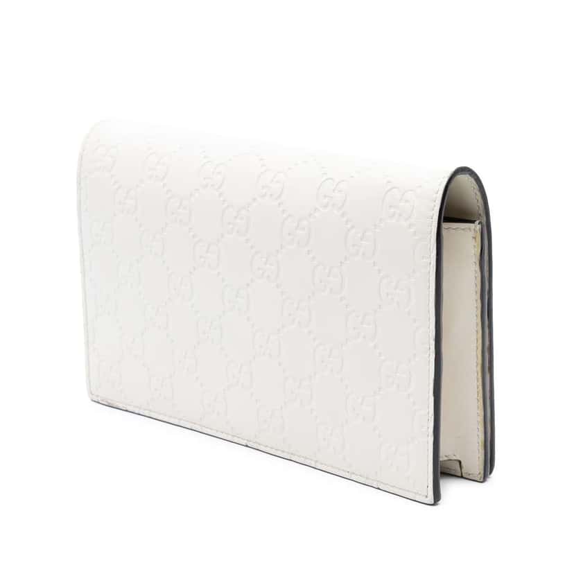Gucci Mini Guccissima Bow Signature Wallet On Chain White Leather Good condition - Back View