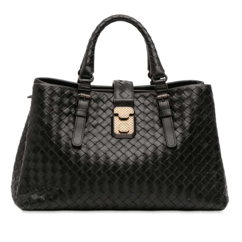 Bottega Veneta Small Nappa Intrecciato Roma Satchel Black Leather Good condition - Front View