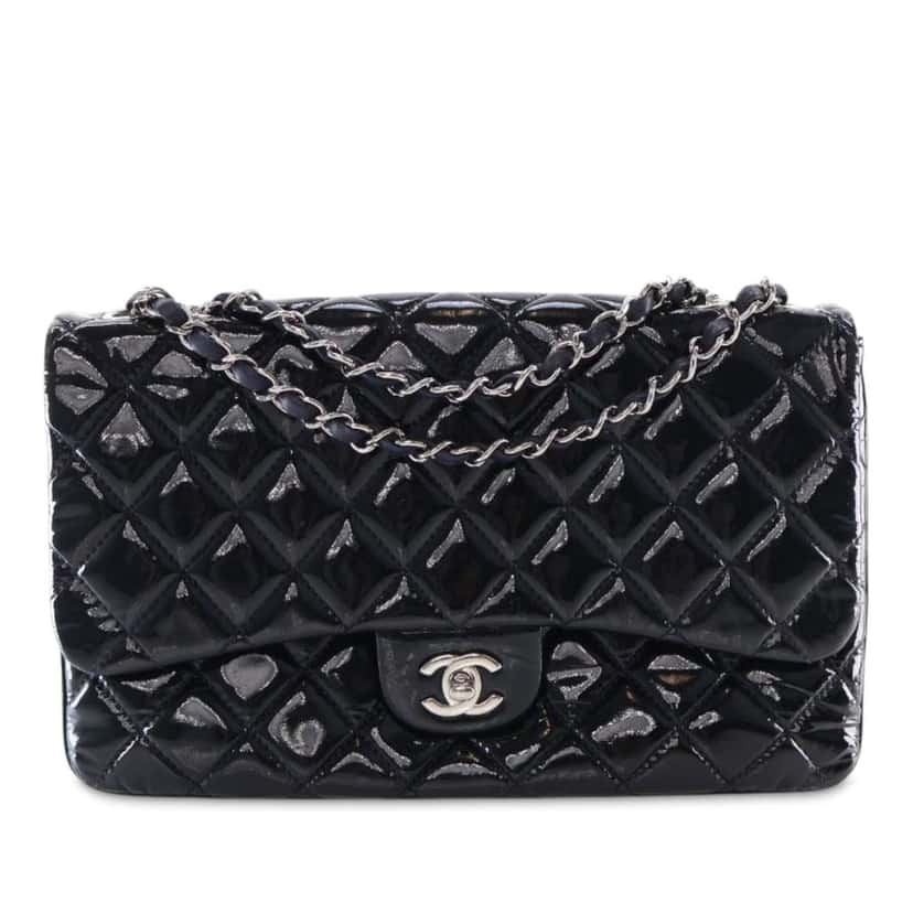 Chanel Jumbo Quilted Patent 3 Compartment Flap Blue Leather Good condition - Front View