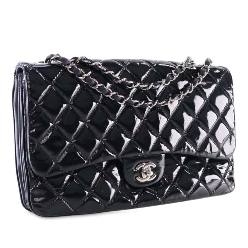 Chanel Jumbo Quilted Patent 3 Compartment Flap Blue Leather Good condition - Back View