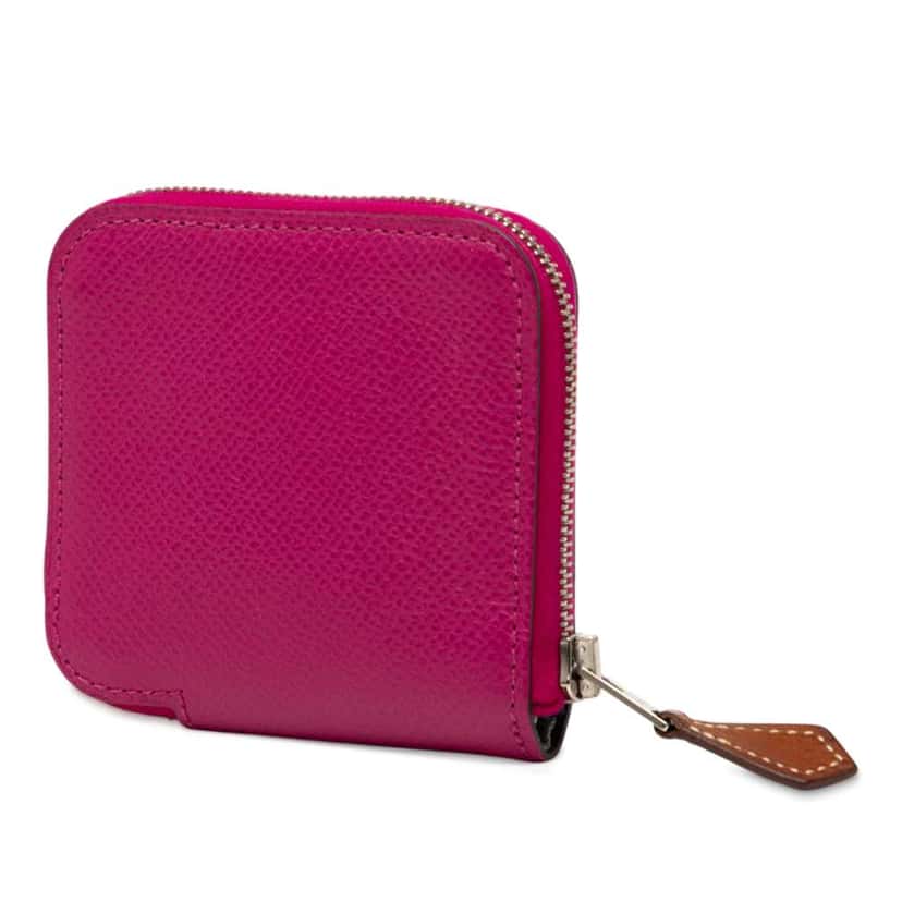 Hermès Epsom Silk in Compact Coin Purse Pink Leather Good condition - Back View