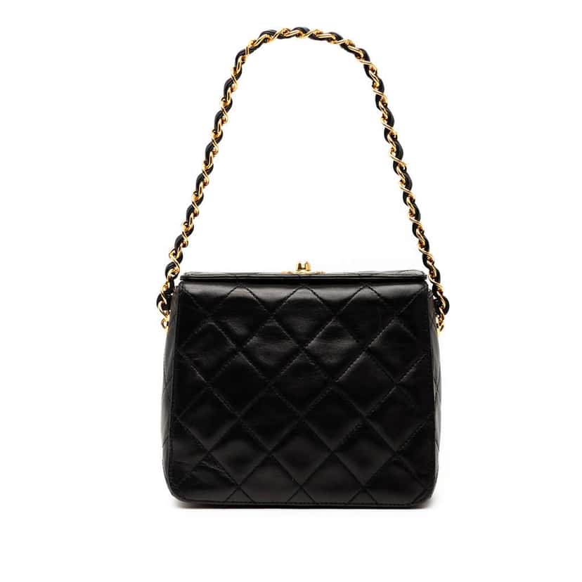 Chanel CC Quilted Lambskin Turnlock Handbag Black Leather Very good condition - Front View