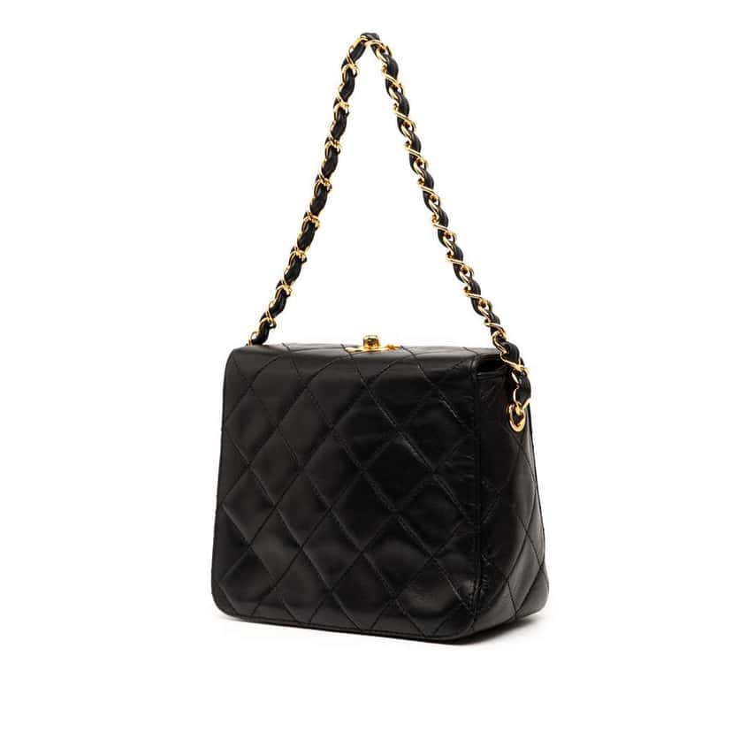 Chanel CC Quilted Lambskin Turnlock Handbag Black Leather Very good condition - Back View