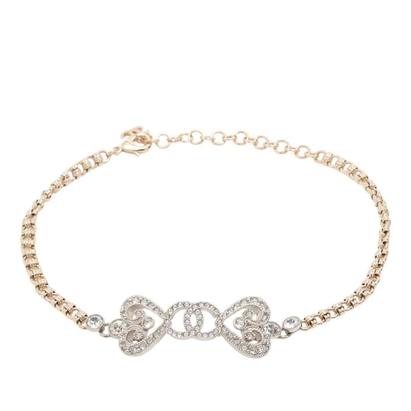Chanel Gold Plated Crystal Hearts Choker Necklace Gold Metal Good condition - Front View