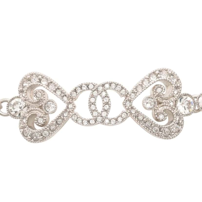 Chanel Gold Plated Crystal Hearts Choker Necklace Gold Metal Good condition - Back View