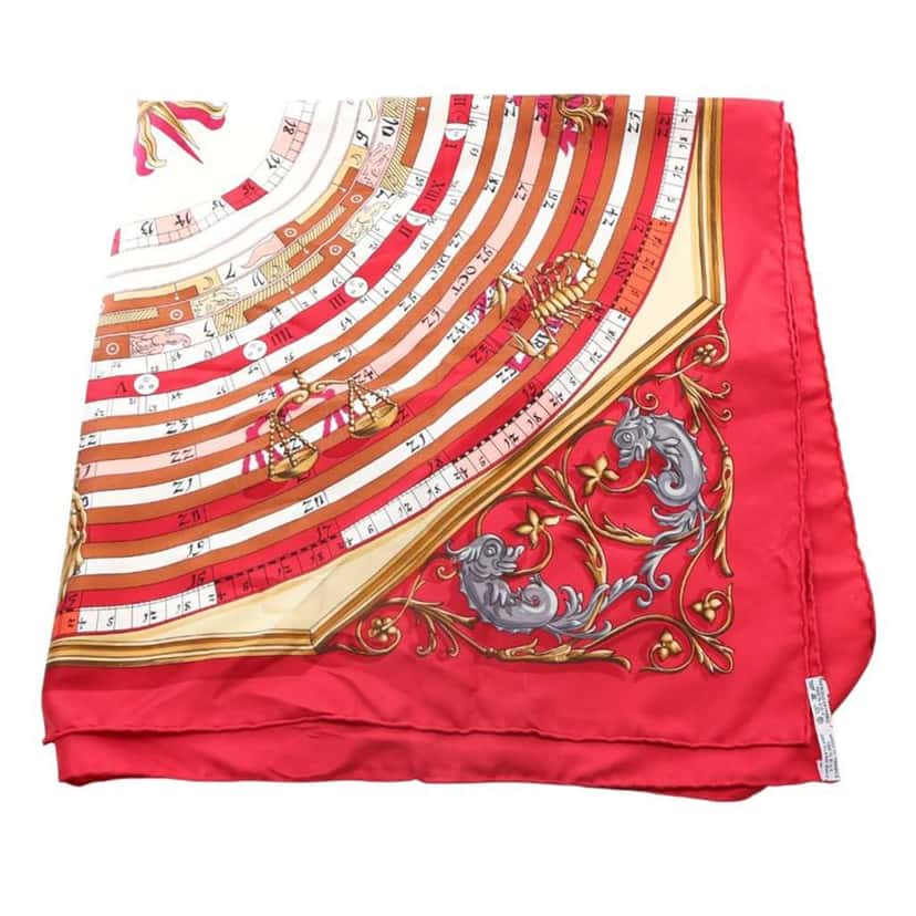 Hermès Astrologie Dies et Hore Silk Scarf 90 Red Silk Good condition - Back View