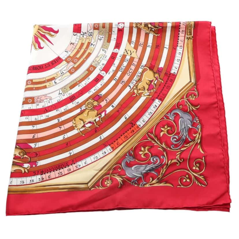Hermès Astrologie Dies et Hore Silk Scarf 90 Red Silk Good condition - Model View