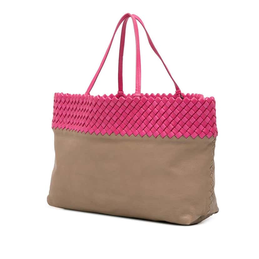 Bottega Veneta Intrecciato Trimmed Bicolor Nappa Tote Brown Leather Very good condition - Back View