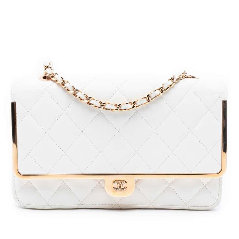 Chanel CC Quilted Lambskin Frame Wallet On Chain White Leather Good condition - Front View