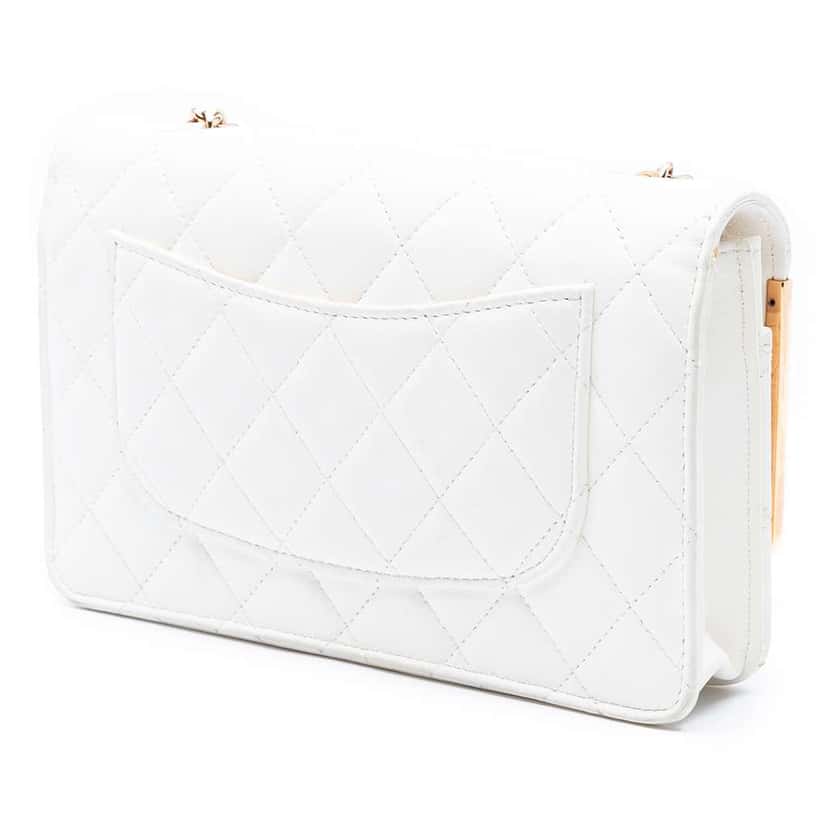 Chanel CC Quilted Lambskin Frame Wallet On Chain White Leather Good condition - Back View