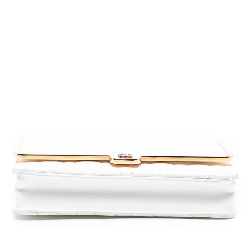 Chanel CC Quilted Lambskin Frame Wallet On Chain White Leather Good condition - Inside View