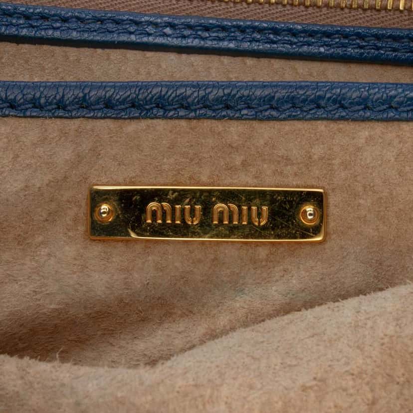 Miu Miu Goatskin Madras Satchel Blue Leather Fair condition - Box View