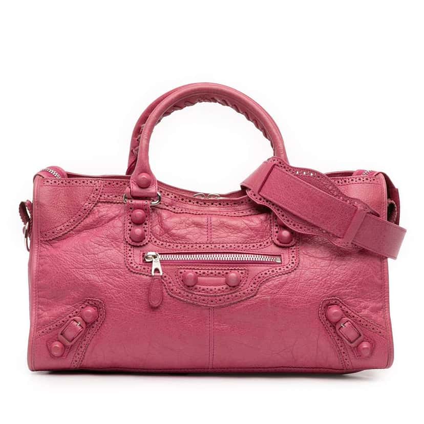 Balenciaga Lambskin Motocross Giant Brogues Part Time Satchel Pink Leather Good condition - Front View
