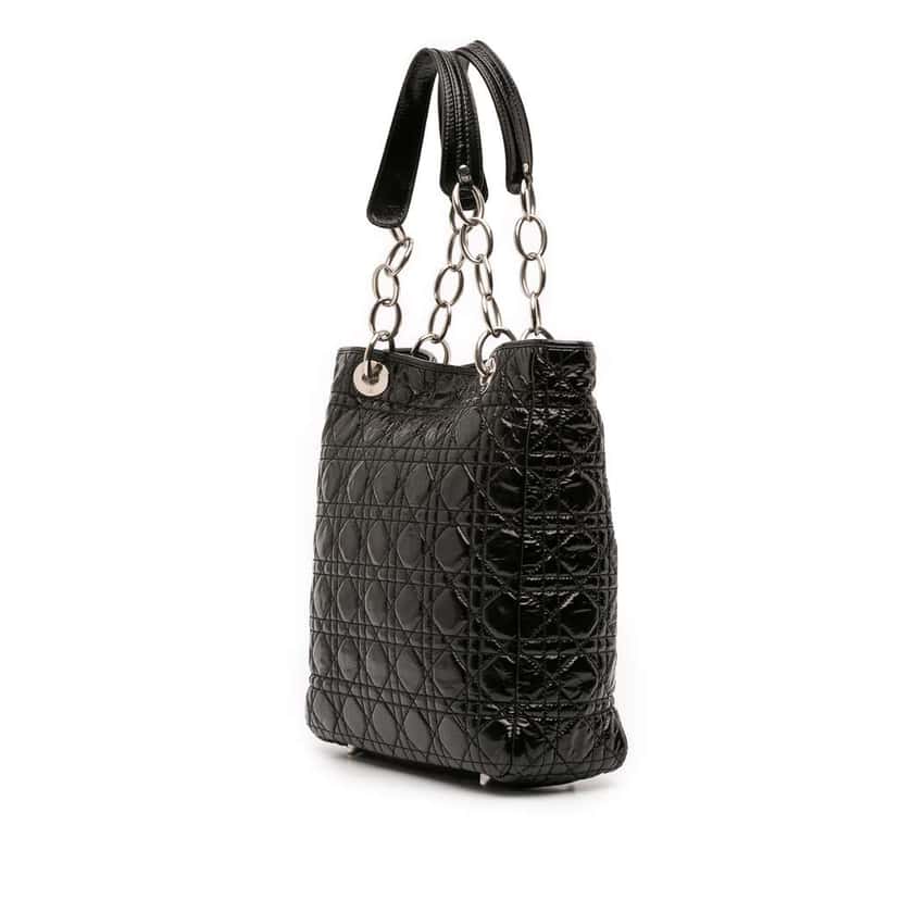 Dior Medium Patent Cannage Vertical Soft Shopping Tote Black Leather Good condition - Back View