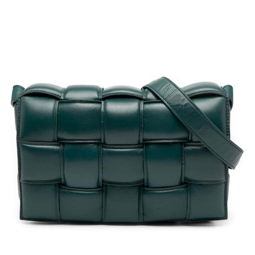 Bottega Veneta Nappa Intrecciato Padded Cassette Crossbody Green Leather Good condition - Front View
