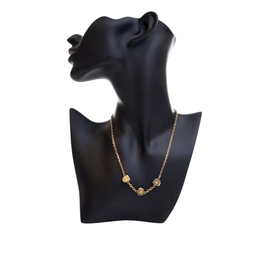 Louis Vuitton Gold Plated Crystal Gamble Drop Earrings And Necklace Set Gold Metal Good condition - Back View