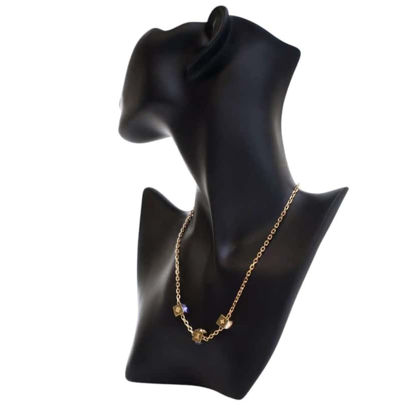 Louis Vuitton Gold Plated Crystal Gamble Drop Earrings And Necklace Set Gold Metal Good condition - Model View