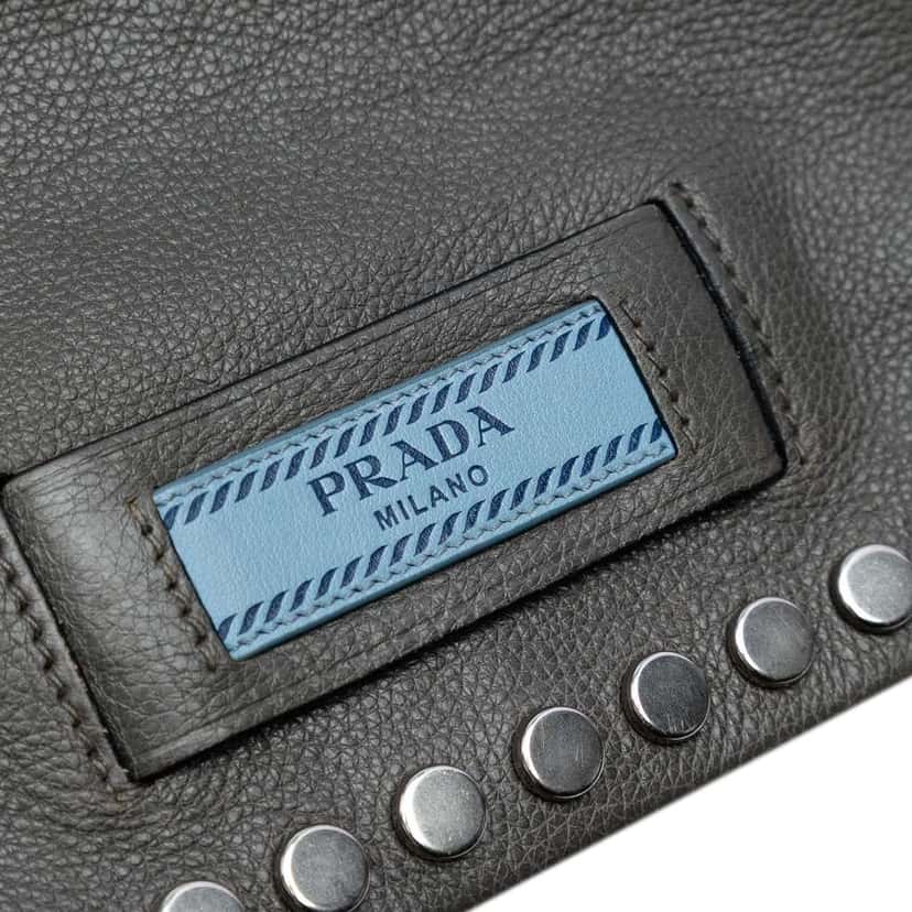 Prada Glace Calfskin Studded Etiquette Flap Grey Leather Good condition - Box View