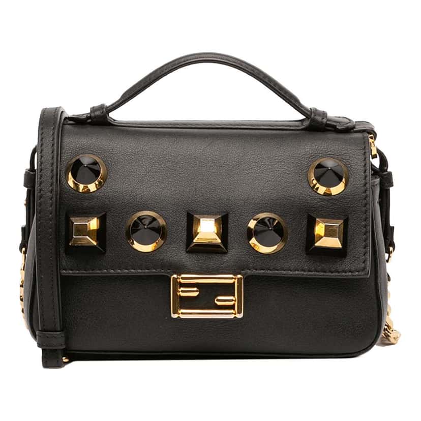Fendi Micro Studded Leather Double Baguette Satchel Black Leather Good condition - Front View